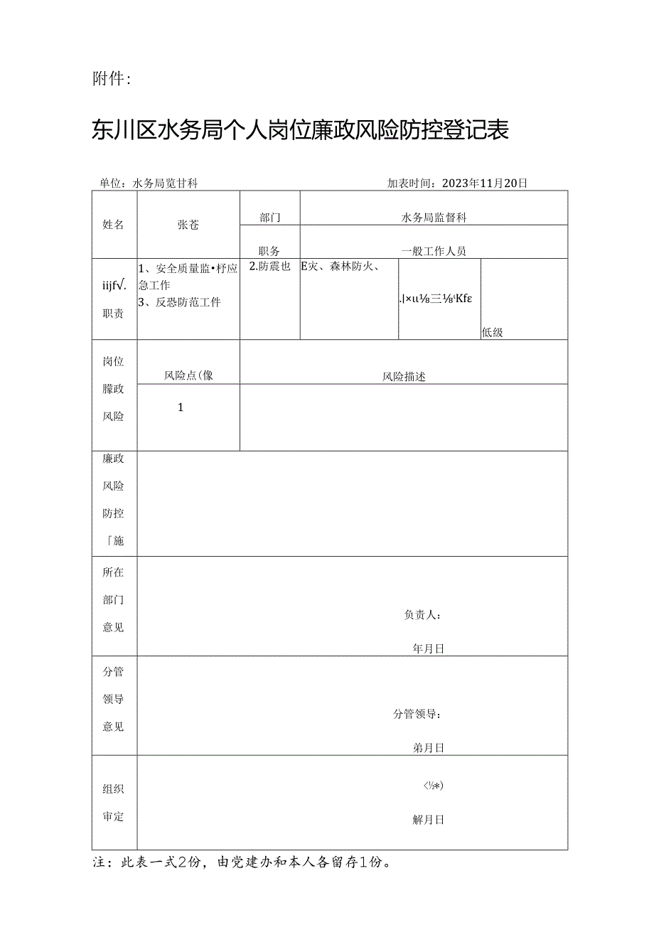 东川区水务局廉政风险源和风险点防控排查表（张蕊）.docx_第1页