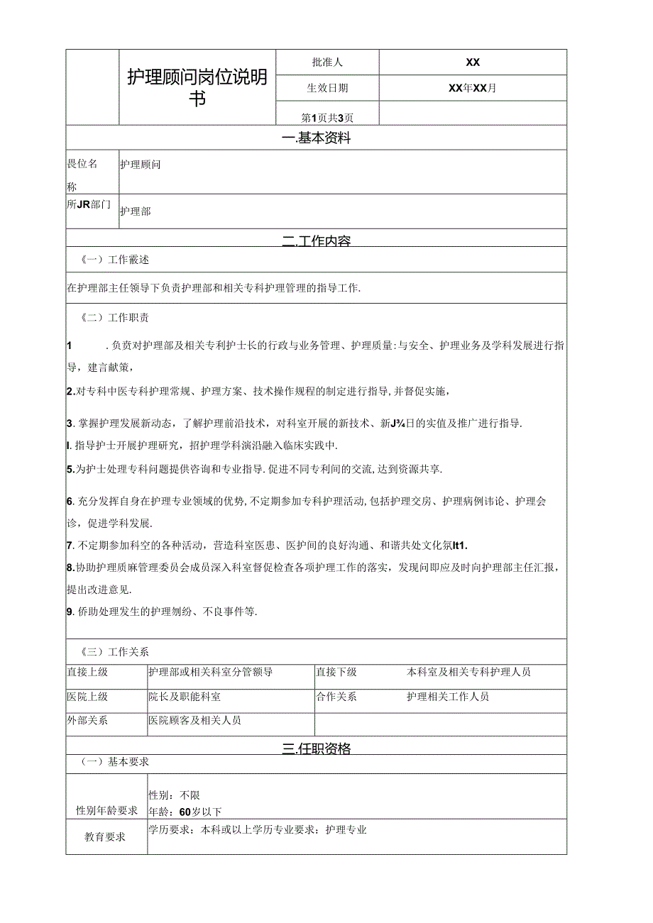 护理顾问岗位说明书.docx_第1页