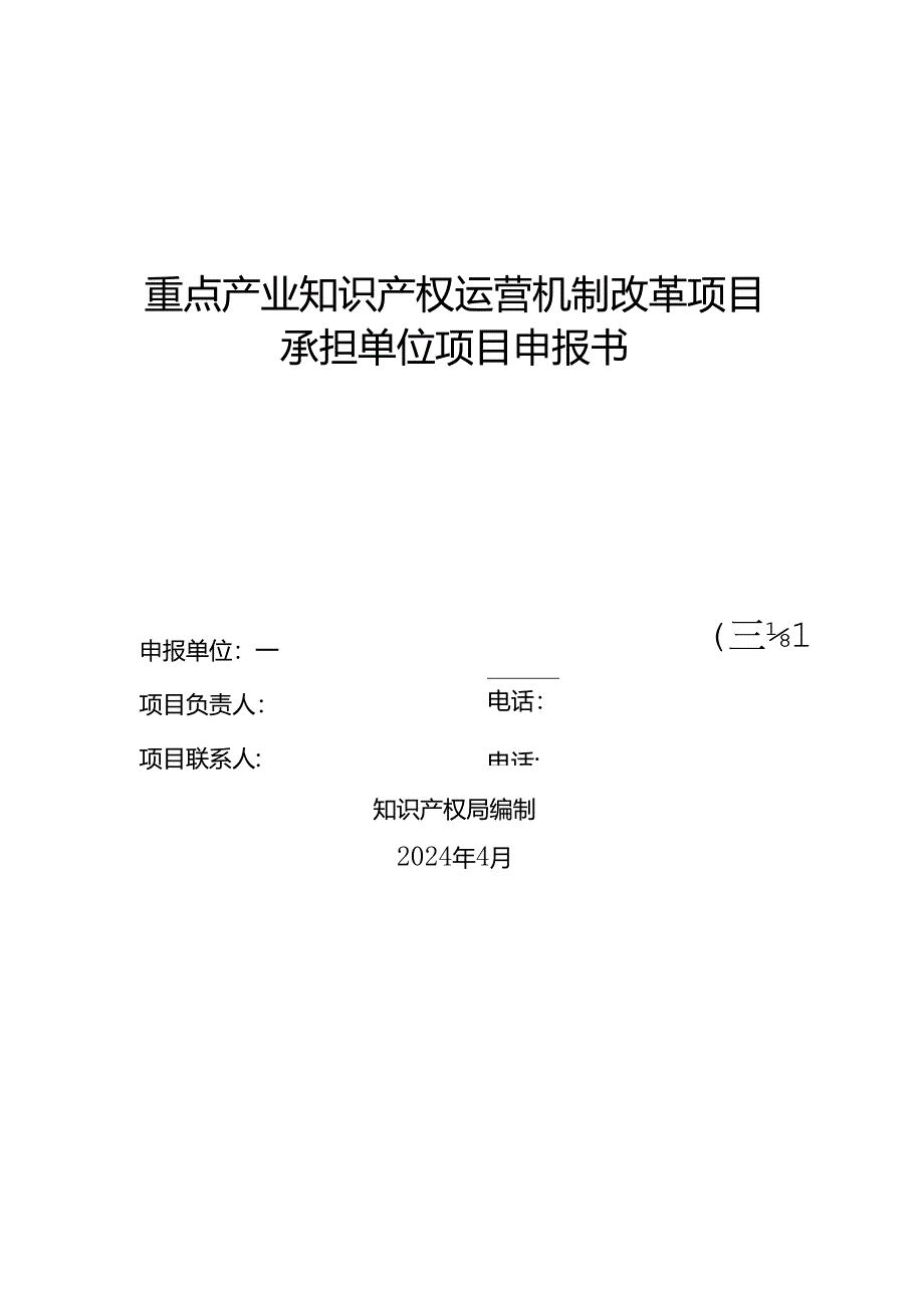 重点产业知识产权运营机制改革项目承担单位项目申报书.docx_第1页