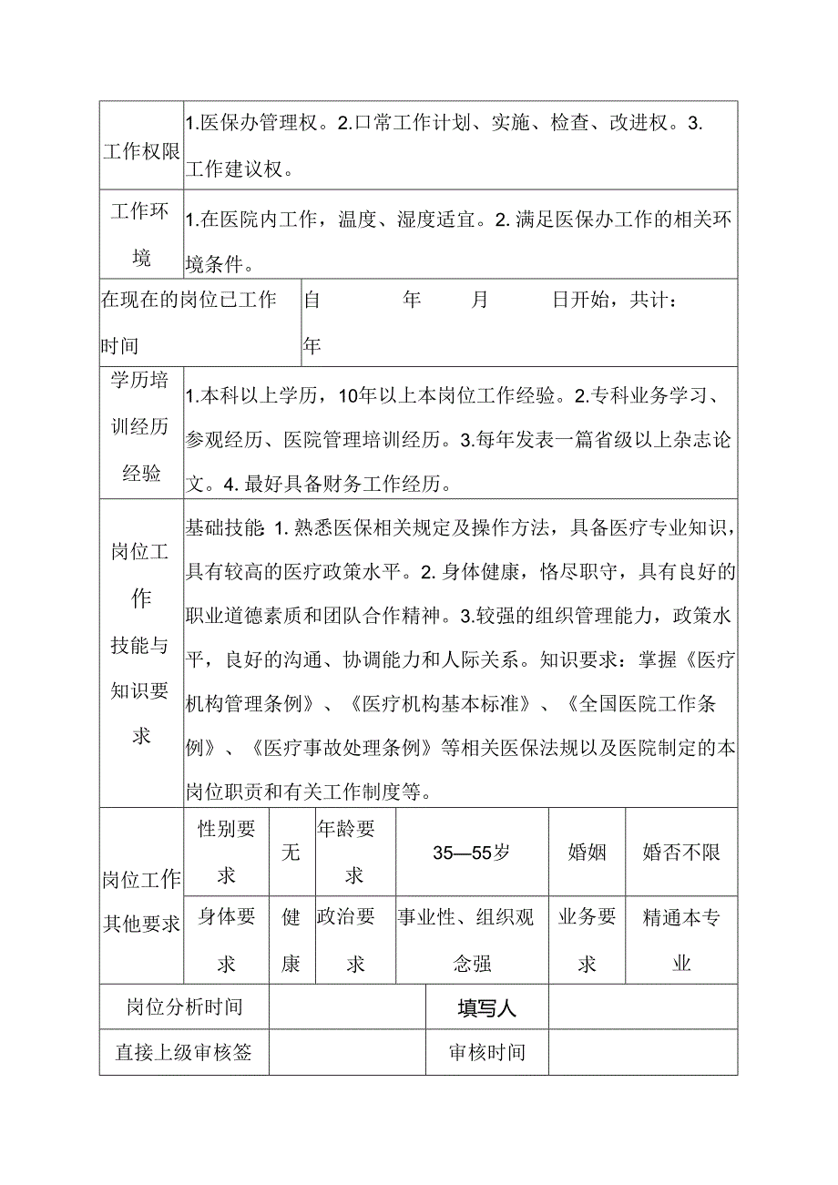 二级甲等医院医保办公室主任岗位说明书.docx_第3页