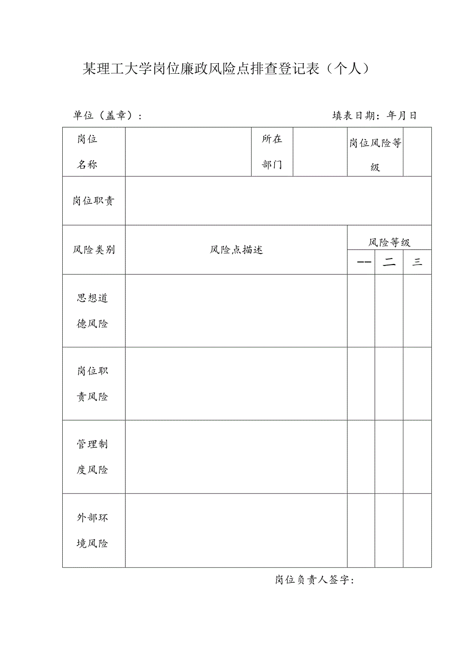 某理工大学岗位廉政风险点排查登记表（个人）.docx_第1页