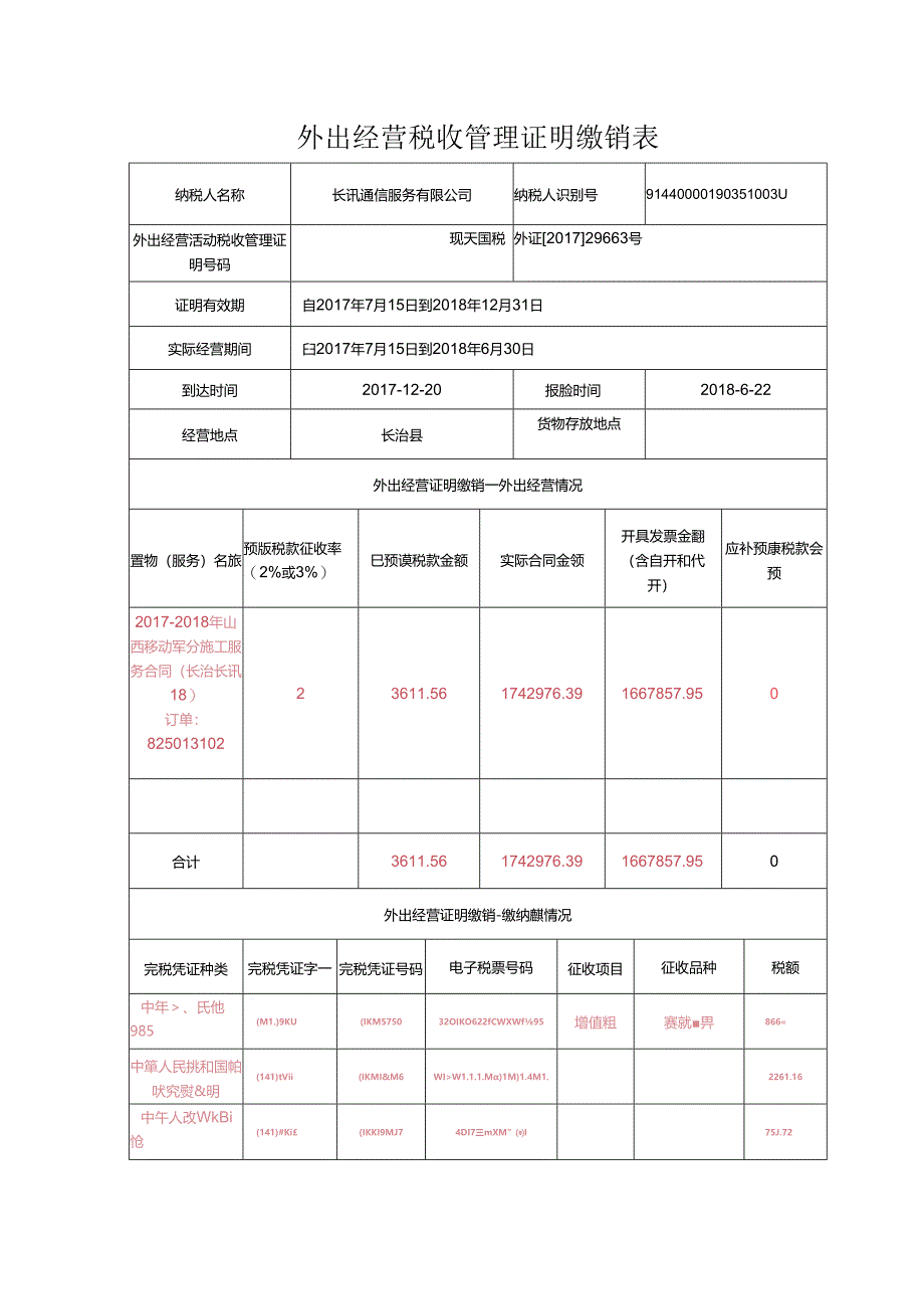 1外出经营活动税收管理证明缴销表（外证 〔2017〕 29663 号）.docx_第1页