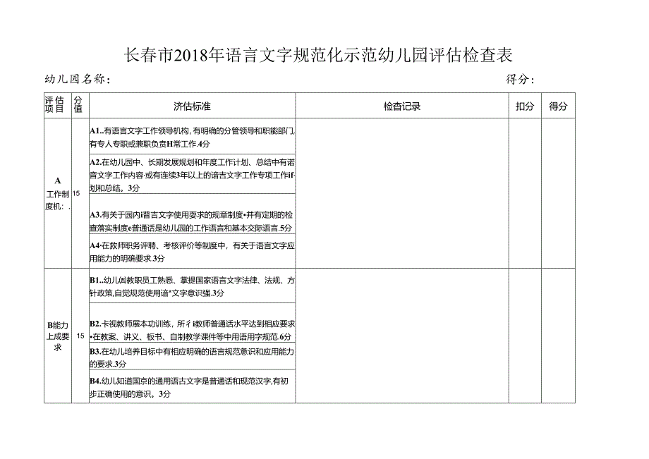 长春市2018年语言文字规范化示范幼儿园评估检查表.docx_第1页