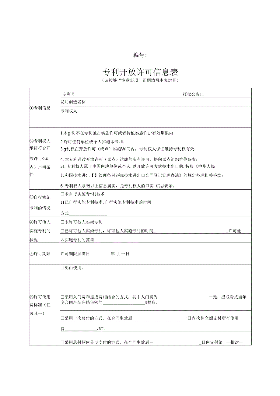 专利开放许可信息表.docx_第1页