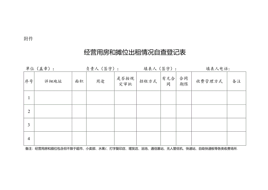 经营用房和摊位出租情况自查登记表.docx_第1页