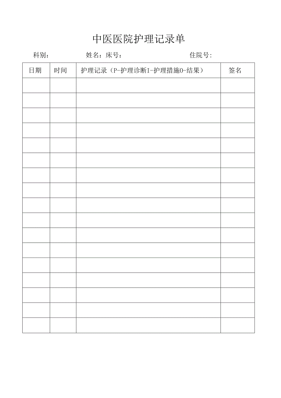 中医医院护理记录单.docx_第1页