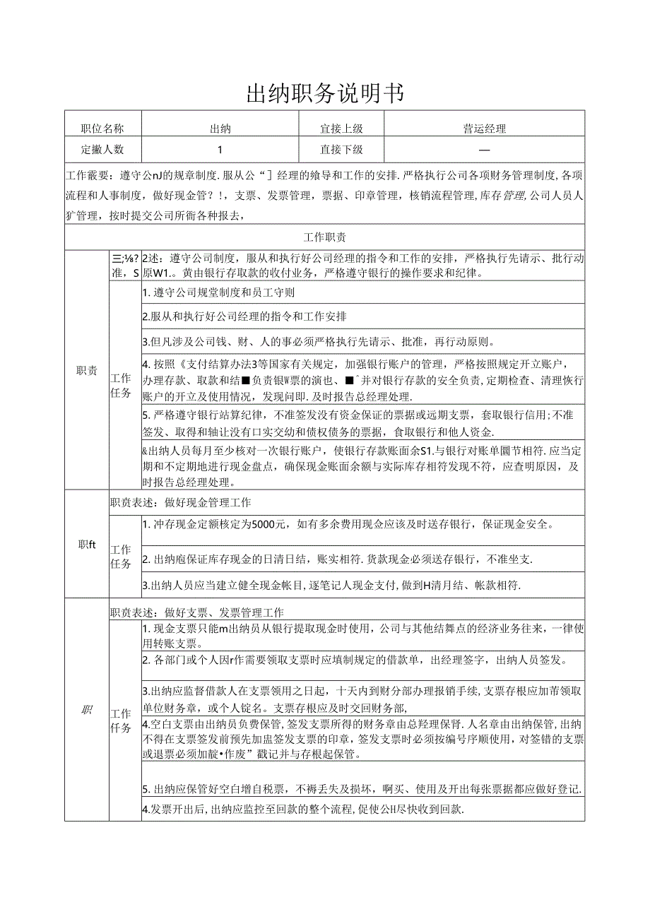 有限公司财务出纳岗位说明书.docx_第1页