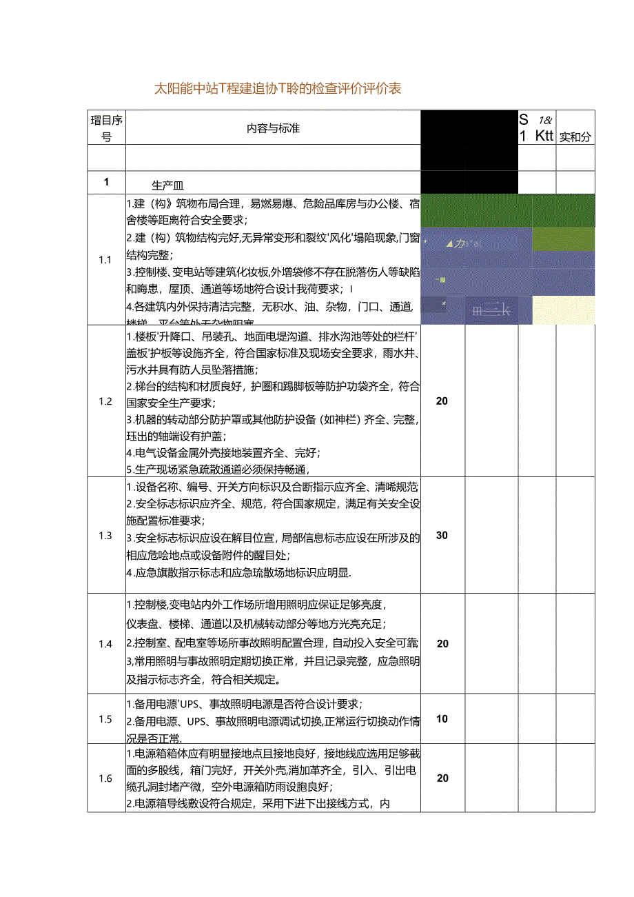 太阳能电站工程建设竣工验收检查评价评分表.docx_第1页