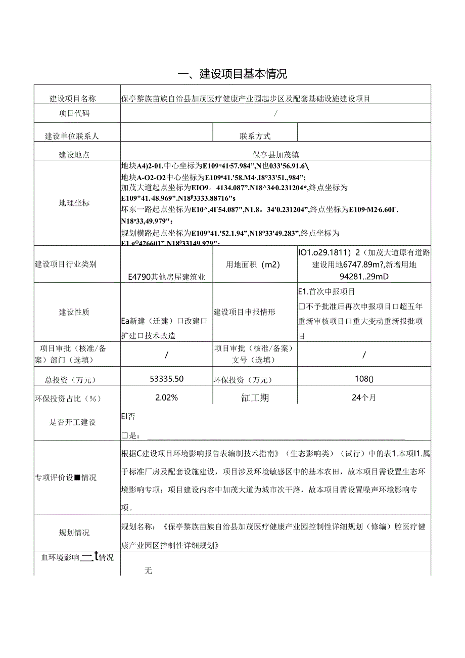 加茂医疗健康产业园起步区及配套基础设施建设项目环评报告表.docx_第1页