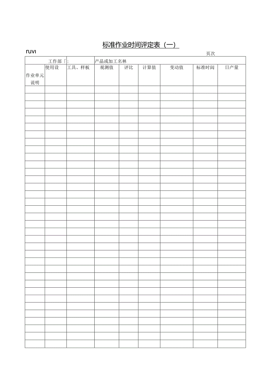 标准作业时间评定表〈一〉范本.docx_第1页