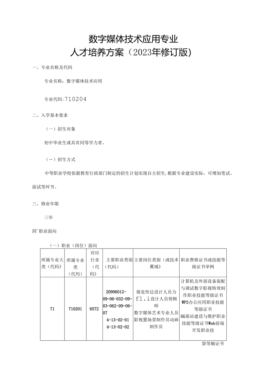 职业技术学校数字媒体技术应用专业人才培养方案.docx_第3页