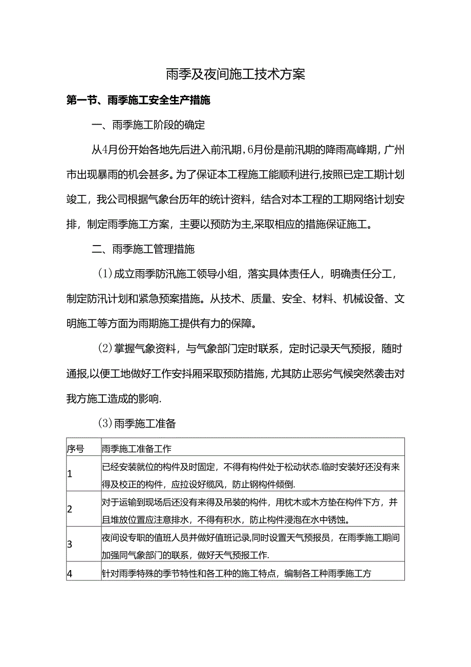 雨季及夜间施工技术方案.docx_第1页