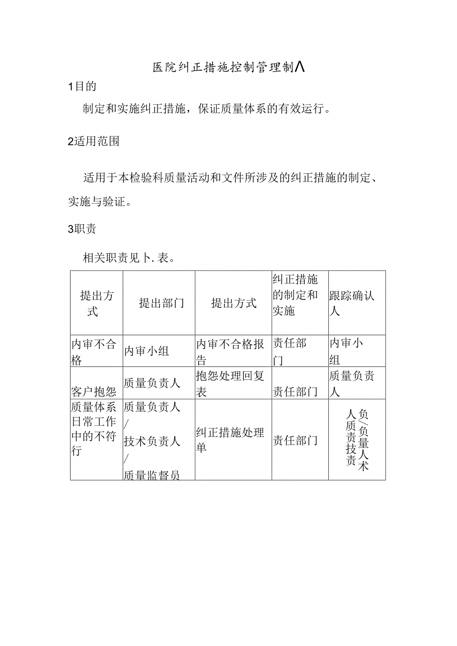 医院纠正措施控制管理制度.docx_第1页