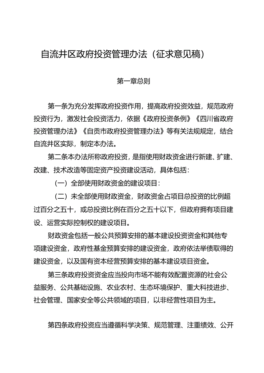 自流井区政府投资管理办法（征求意见稿）.docx_第1页