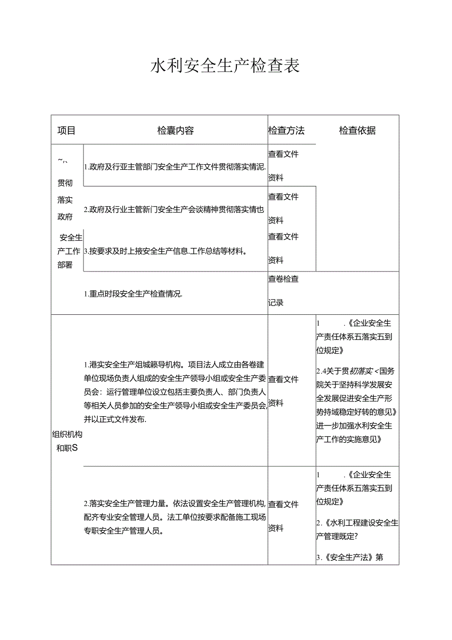 水利安全生产检查表.docx_第1页