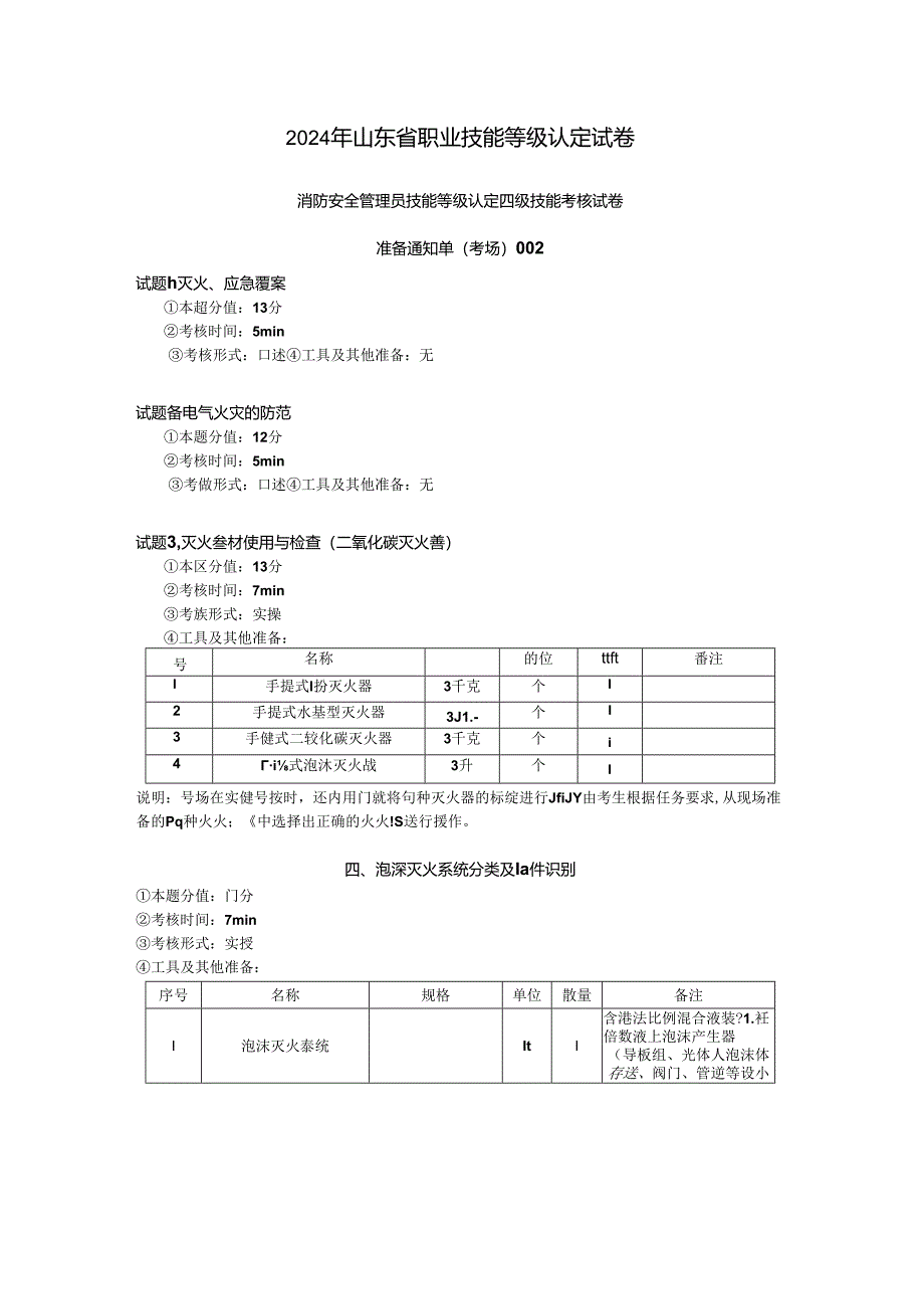 2024年山东省职业技能等级认定试卷 真题 消防安全管理员四级技能考核试卷考场、考生准备通知单 ().docx_第1页