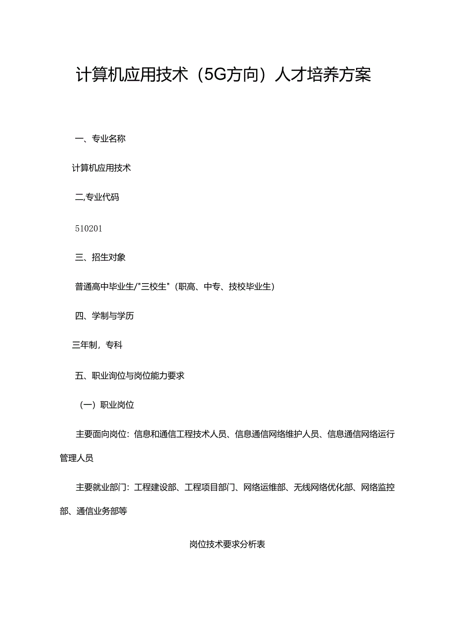 职业技术学校计算机应用技术（5G方向）人才培养方案.docx_第1页