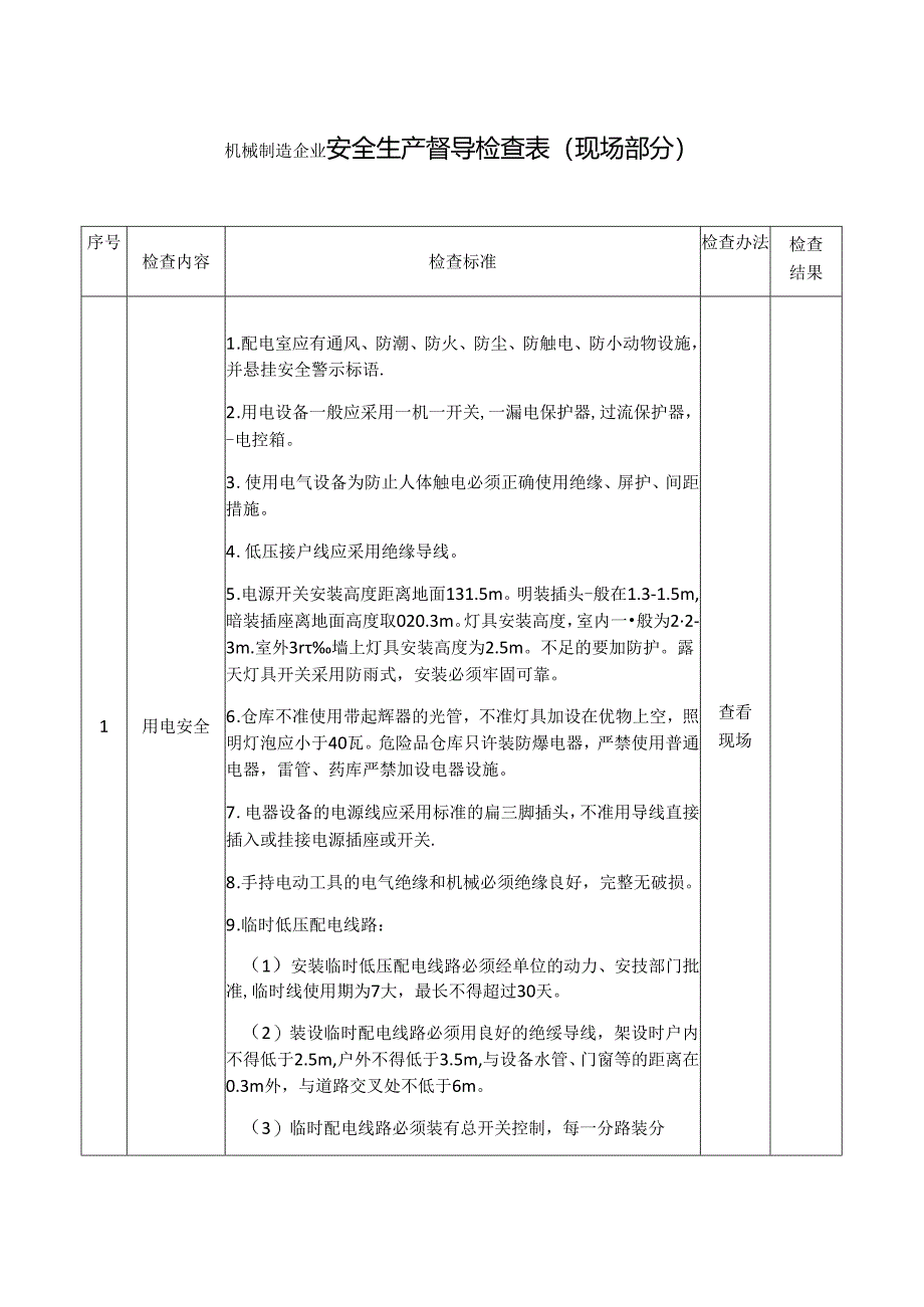 机械制造企业安全生产督导检查表.docx_第1页