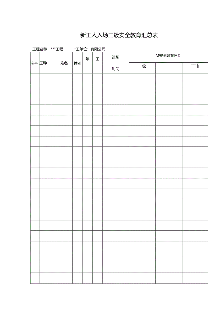 三级安全教育卡表格(全34页）.docx_第1页