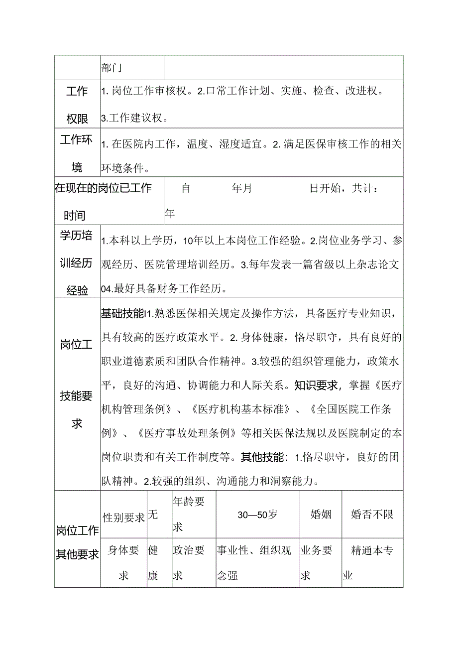 二级甲等医院医保办公室审核员岗位说明书.docx_第3页