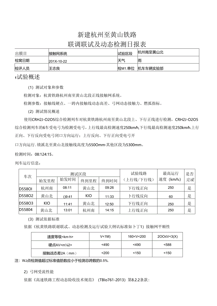 NELHSR-T-TD_FJG186009-LC-0201-01-014_新建杭州至黄山铁路弓网受流性能测试（CRH2J-0205）日报20181022.docx_第1页