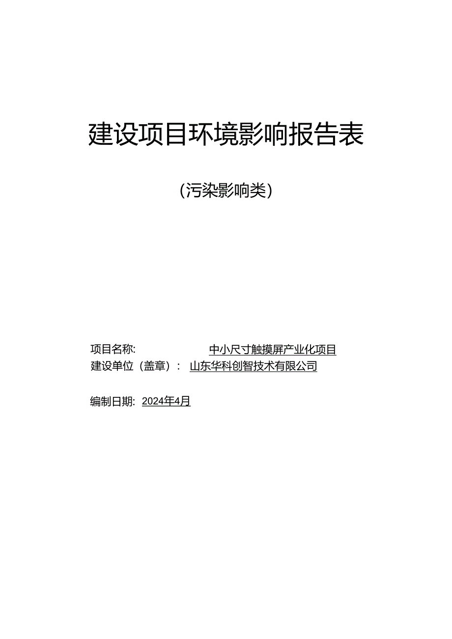 中小尺寸触摸屏产业化项目环评报告表.docx_第1页