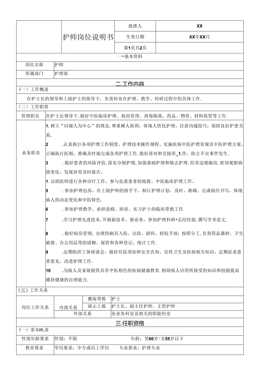 护师岗位说明书.docx_第1页