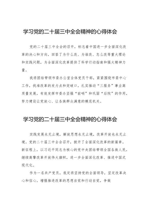 学习贯彻党的二十届三中全会精神的心得体会简短交流发言材料合集32篇.docx