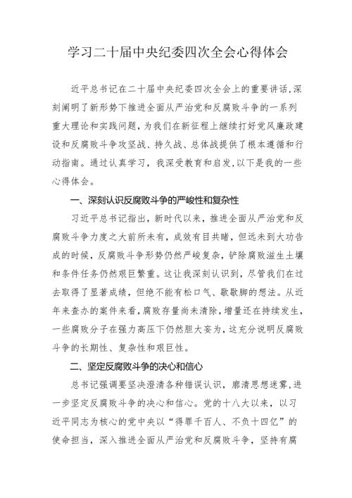 学习《二十届中央纪委四次全会》个人心得体会 （汇编17份）.docx