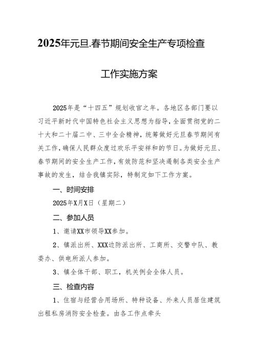 2025年《元旦、春节期间安全生产专项检查》工作方案.docx